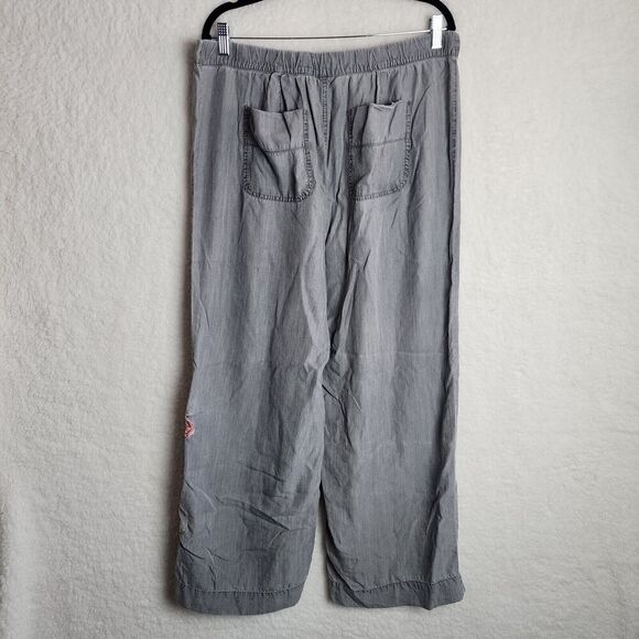 Soft Surroundings Woman's Pull On Palazzo Pants Grey Sz L Chambray Embroidered - Picture 2 of 9